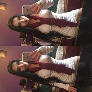 🧣 Red Wine Burgundy Sheer Silk Mesh Scarf